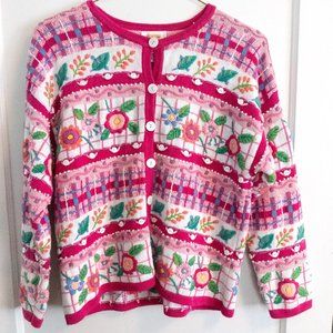 Talbots embroidered pink flower cardigan